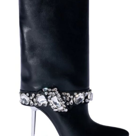 AZALEA WANG BRIAR BOOTIE BLACK Boots - SIZE 9 Rhinestone Crystal - Picture 5 of 5